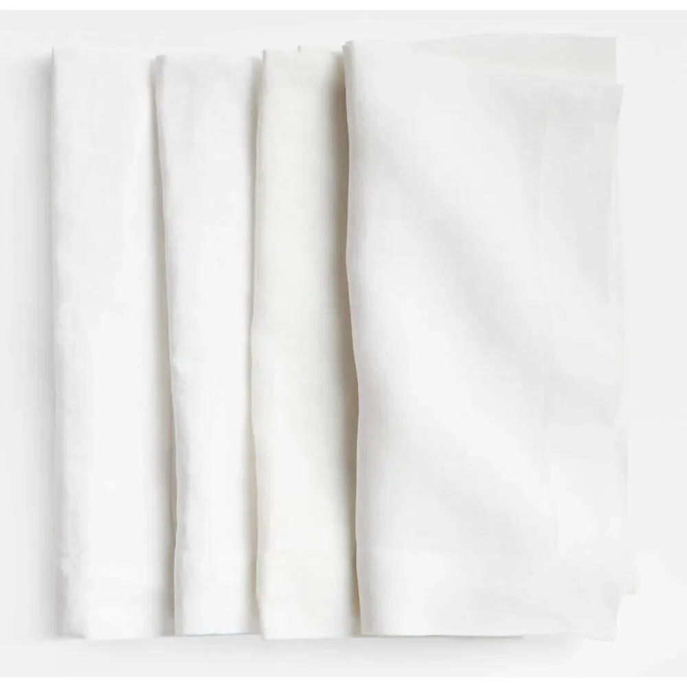 Crate & barrel Marin Crisp White EUROPEAN FLAX -Certified Linen Napkin, Set of 3